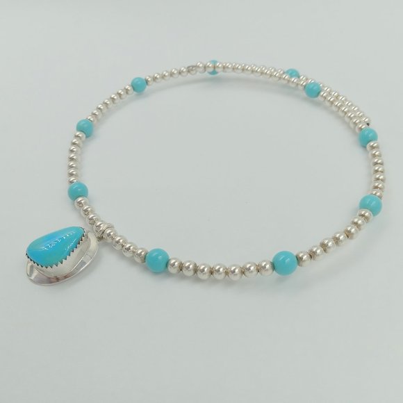 Vintage Sterling Silver Beaded Turquoise Choker - Picture 9 of 16